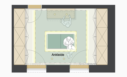 Im Büro für Innenarchitektur von Innenarchitekt Andreas Ptatscheck in München planen kompetente Innenarchitekten und Interior Designer funktionale Ankleidezimmer und stellen den Entwurf anschaulich im Grundriss dar.