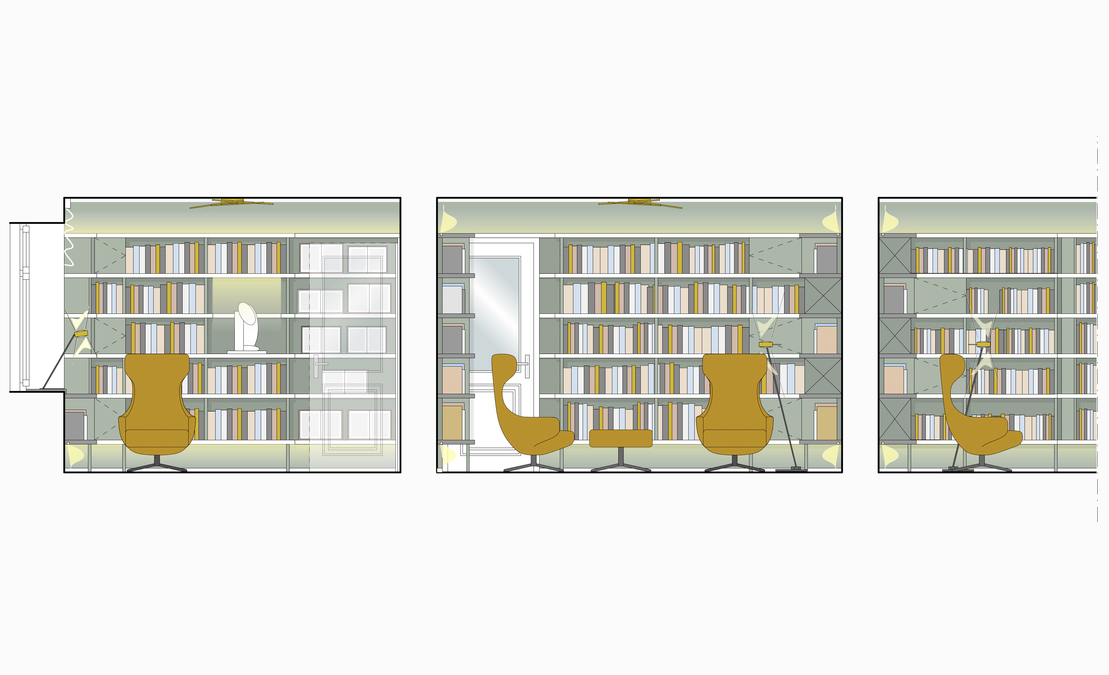 Innenarchitekt und Interior Designer Andreas Ptatscheck, München, setzte die hochwertige Bibliothek in einer modernen Formensprache um.