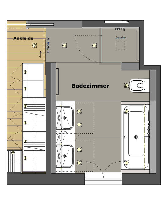 Innenarchitekt Andreas Ptatscheck, München, baute das Einfamilienhaus um und plante die Innenarchitektur und das Interior Design für das Bad.