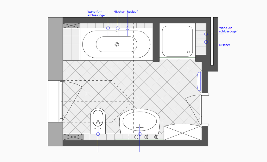 Innenarchitekt Andreas Ptatscheck, München, baute das Badezimmer zu einem Wellnessbad um. Das Foto zeigt den Grundriss des Bades vor dem Umbau.