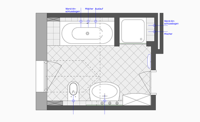 Innenarchitekt Andreas Ptatscheck, München, baute das Badezimmer zu einem Wellnessbad um. Das Foto zeigt den Grundriss des Bades vor dem Umbau.