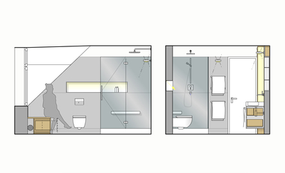 Innenarchitekt Andreas Ptatscheck, München berät Sie zu allen Themen der Innenarchitektur und des Interior Design, z.B. zum Badezimmer. Das Beispiel zeigt die Ansichten der Duschkabine.