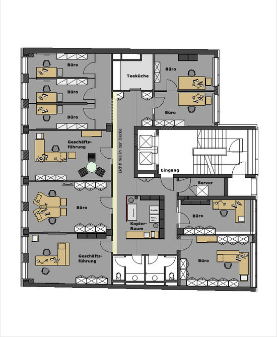 Die Büroraumplanung wird nach der vorgegebenen Bürostruktur erarbeitet und unterscheidet Arbeitsplätze nach Arbeitsplatztypen, auch die weitere Büroentwicklung wird beleuchtet.
