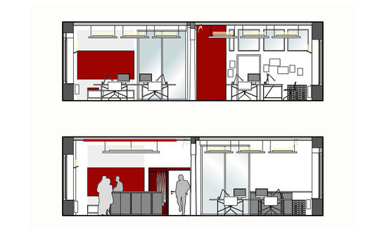 Innenarchitekt Andreas Ptatscheck, München, erstellte die Büroplanung und entwarf die Innenarchitektur und das Interior Design für das Großraumbüro.