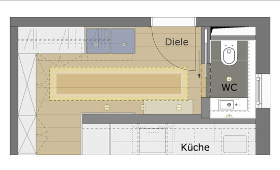 Das Büro eswerderaum von Innenarchitekt Andreas Ptatscheck in München entwickelt exklusive Innenarchitektur und Interior Design für Diele, Wohnungseingang und Foyer und stellt dies im Grundriss dar.