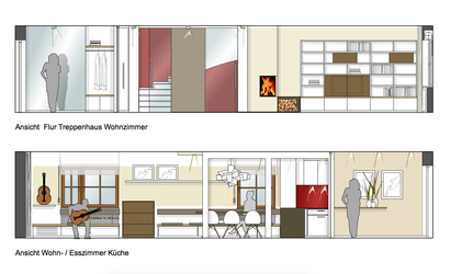 Beim Umbau der Doppelhaushälfte entkernte Innenarchitekt Andreas Ptatscheck, München, das Erdgeschoss und schuf einen großen Wohnraum mit einem Kamin.