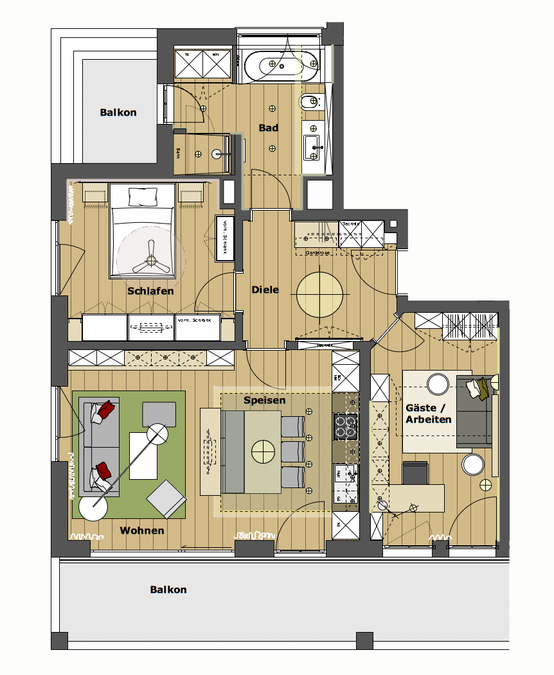 Innenarchitekt Andreas Ptatscheck, München, optimierte den Grundriss des Bauträgers und entwarf die Innenarchitektur und das Interior Design der Wohnung.