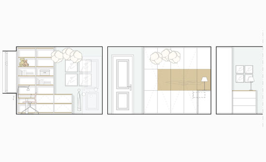 Innenarchitekt und Interior Designer Andreas Ptatscheck, München, entwarf das Kinderzimmer und stellte das Raumkonzept mit Schreinereinbauten und Möbeln als Ansicht dar.