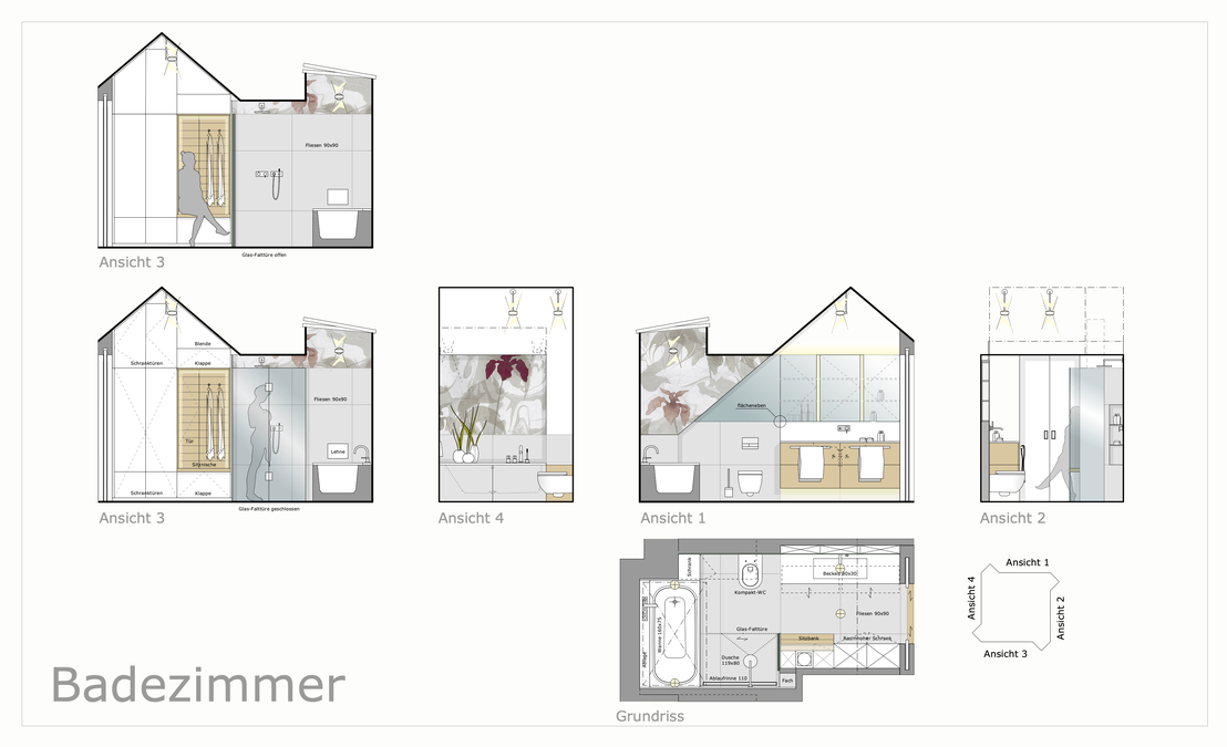 Innenarchitekt und Interior Designer Andreas Ptatscheck, München gestaltete Schlafzimmer, Badezimmer und Ankleide des Reihenmittelhauses mit Schreinereinbauten und Handelsmöbeln.