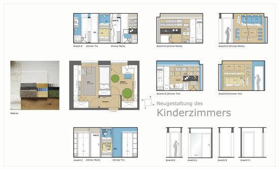 Innenarchitekt und Interior Designer Andreas Ptatscheck, München gestaltete das Kinderzimmer mit einem Etagenbett als Raumteiler, so dass zwei eigenständige Zimmer entstanden.