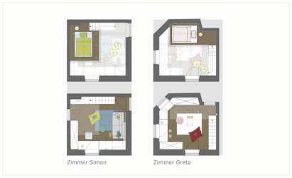 Innenarchitekt und Interior Designer Andreas Ptatscheck, München, entwarf die beiden Zimmer im Dachgeschoss als mitwachsende Zimmer vom Kinderzimmer über das Jugendzimmer bis zum Zimmer für einen Erwachsenen.