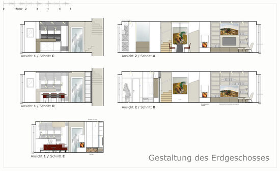 Innenarchitekt und Interior Designer Andreas Ptatscheck, München, optimierte den Grundriss des Erdgeschosses und brachte die Funktionen Diele, Küche, Speisen und Wohnen optimal unter, so dass eine großzügige Atmosphäre erreicht wurde.