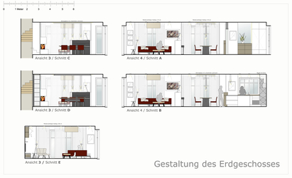 Innenarchitekt und Interior Designer Andreas Ptatscheck, München, gestaltete das Erdgeschoss der Doppelhaushälfte mit massgeschneiderten Einbauten und mit Handelsmöbeln, plante aber auch das Bestandsmobiliar mit ein.