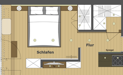 Der Grundriss verdeutlicht die kompakte Nutzung der Grundfläche innerhalb des Appartements bei gleichzeitig großzügigem Raumeindruck, die Raumbereiche gehen fließend ineinander über.