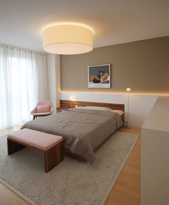 Innenarchitekt Andreas Ptatscheck, München entwickelt als Interior Designer kreative Entwürfe für alle Bereiche der Innenarchitektur und des Interior Design, hier für ein Schlafzimmer mit Ankleidebereich.