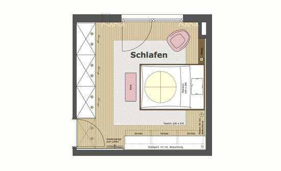 Innenarchitekt und Interior Designer Andreas Ptatscheck, München befasst sich mit allen Themen der Innenarchitektur und des Interior Design und definiert das Schlafzimmer im Grundriss.