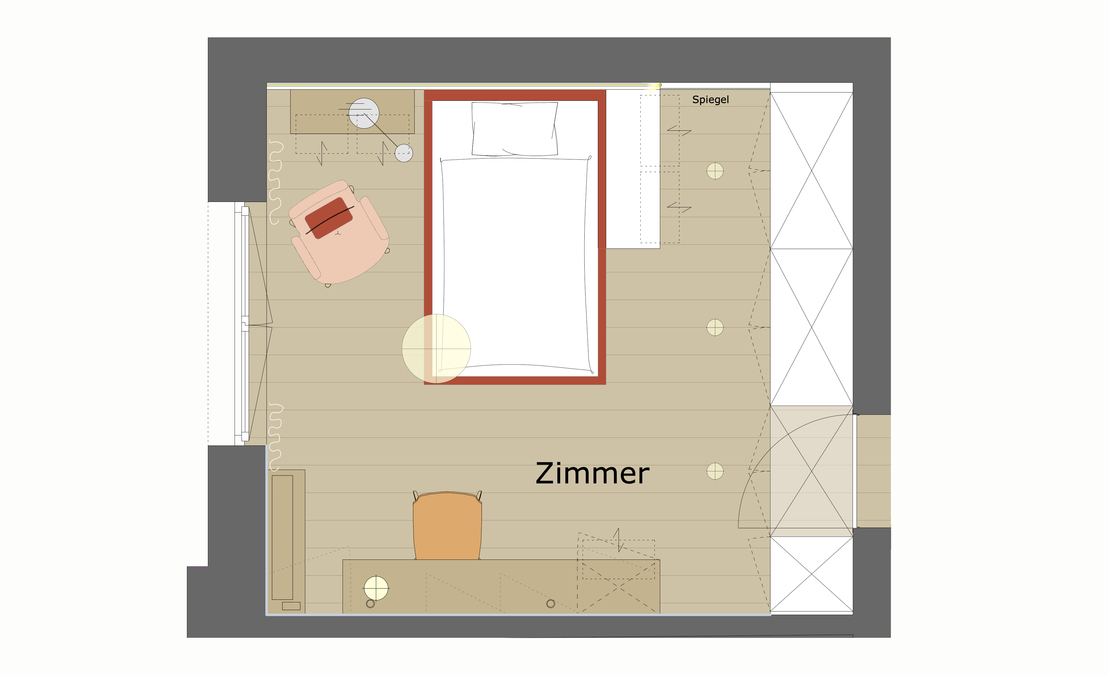 Innenarchitekt und Interior Designer Andreas Ptatscheck, München, baute das Einfamilienhaus um und gestaltete die Innenarchitektur und das Interior Design für Schlafzimmer mit Ankleide.