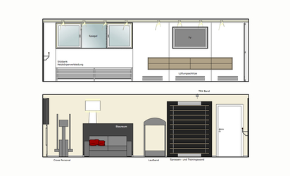 Interior Designer Andreas Ptatscheck, München, gestaltete das Interior Design des Fitnessraumes passend zur Innenarchitektur des Einfamilienhauses, Innenraumansichten.