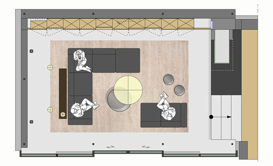 Innenarchitekt Andreas Ptatscheck, München entwickelt als Interior Designer kreative Raumideen für alle Aufgaben der Innenarchitektur und des Interior Design, hier für ein Wohnzimmer mit Splitlevel.